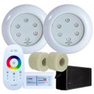 Kit 2 Refletores Led 9w ABS RGB e Adaptadores Cano 50mm e Comando Iluminação Piscina