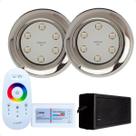 Kit 2 Refletores Led 9w RGB Inox S e Comando para Iluminação Piscina