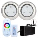 Kit 2 Refletores Led 9w RGB Inox S e Comando para Iluminação Piscina