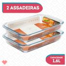 Kit 2 Refratários Vidro Retangular 1,6L AirFryer Microondas Kit 2 Refratários Vidro Retangular 1,6L AirFryer Microondas