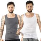 Kit 2 Regata Branca e Cinza Masculina Premium Modelo Americano Ribana Canelada Algodão e Elastano Gola Quadrada Kit 2 Regata Branca e Cinza Masculina Premium Modelo Americano Ribana Canelada Algodão e Elastano Gola Quadrada