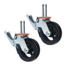 Kit 2 Rodízios Giratórios Roda Metálica Borracha Andaime 6" Trava Freio 800 kg Reforçado Preto