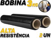 Kit 2 Rolos Bobina Filme Stretch Preto 500x30mic C/ 200m 3kg