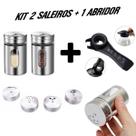 Kit 2 Saleiros Elegantes Com Visor e Tampa Inteligente 1 Abridor De Latas Garrafas Potes 5 em 1
