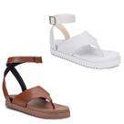 Kit 2 Sandália Feminina Luxo Flat Tiras Chinelo Plataforma Confortável Da Moda Branco e Caramelo