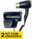 Kit 2 Secador De Cabelos Parede 2000w City Hotel Academia Banheiro Ion Preto Branco Ar Frio Quente