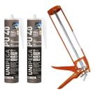 Kit 2 Selante PU40 Unipega Branco 400g Vedação + Aplicador de Silicone Construção Profissional Veda Cola