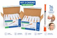 Kit 2 Seringas de Insulina 1ml U100 31G com Agulha Fixa 0,25x6mm 200 Unidades