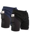 Kit 2 Short 2 em 1 Compressão Masculino Fitness Confortável para Academia e Corrida