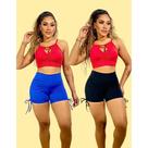Kit 2 Short Feminino Academia Empina Bumbum Cintura Alta com Cordinha Lateral Reguláveis Fitness e P Kit 2 Short Feminino Academia Empina Bumbum Cintura Alta com Cordinha Lateral Reguláveis Fitness e P