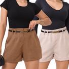 Kit 2 Short Feminino Linho Alfaiataria Com Cinto E Bolso Kit 2 Short Feminino Linho Alfaiataria Com Cinto E Bolso