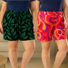 Kit 2 Short Feminino Plus Size Estampado Básico Soltinho Confortável