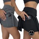 KIT 2 Short Saia Esportiva de Cintura Elástica com Bolsos -c13 KIT 2 FLOR PRETO E CINZA