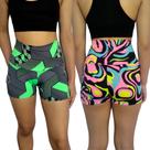 Kit 2 Shorts Femininos Curtos Justos Cós Cintura Alta Estampas Sortidas Suplex Pp ao Plus Size