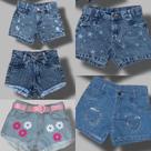 Kit 2 Shorts Jeans Stitch/Brilho/Estampada Menina Infantil e Juvenil com Regulagem no Cós
