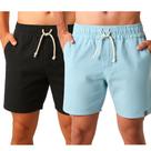 Kit 2 Shorts Linho Mauricinho Praia Casual Masculino Look Com Bolsos Azul Bebe e Preto