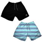 Kit 2 Shorts Masculino Basico e Estampado Preto Listrado