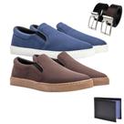 Kit 2 Slip On Casual Café e Azul + Carteira e Cinto - NR