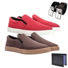 Kit 2 Slip On Casual Café e Vermelho + Carteira E Cinto - NR