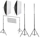 Kit 2 softbox de 5 lâmpadas com 2 tripés e suporte para fundo fotográfico 2x3