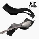 Kit 2 Suporte De Colheres Descanso Apoiador Talheres Cozinha Preto Pia Mesa Colher Preto UZ Kit 2 Suporte De Colheres Descanso Apoiador Talheres Cozinha Preto Pia Mesa Colher Preto UZ