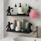 Kit 2 Suportes Plástico Com Adesivo Decoração Para Sala Cozinha Banheiro Prateleira Organizador