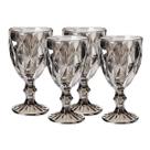 Kit 2 Taça Diamante de Vidro Cinza Metalizada 340ml Água Suco