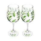Kit 2 Taças Vinho Vidro Decorada Olive Garden Folhas 430ml Kit 2 Taças Vinho Vidro Decorada Olive Garden Folhas 430ml