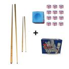 Kit 2 Taco1,30m +2 Pequeno + Giz Azul + Branco Sinuca Bilhar