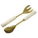Kit 2 Talheres p/Salada Inox Dourado com Cabo em Marmore