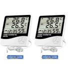 Kit 2 Termo Higrômetro Digital Medidor de Temperatura e Umidade Interna e Externa com Relógio Despertador para Hospital Aquario Chocadeira Consultório