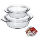 Kit 2 Terrina Assadeira Vidro 1L e 2,3L Base Tampa Marinex