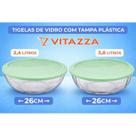 Kit 2 Tigelas de Vidro 3.8L e 2.4L Com Tampa Plastica Round Vitazza
