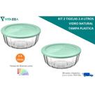 Kit 2 Tigelas Pote De Vidro 2.4 Litros Com Tampa Plastica Saladeira Oceani Vitazza