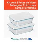 Kit 2 Tigelas Potes De Vidro 1 Litro Retangular Com Tampa Hermética Vitazza