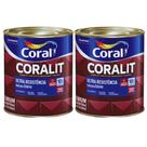 Kit 2 Tinta Esmalte Sintetico Coral Para Madeira Metal De Alto Brilho Ultra Resistencia Coralit 900ml