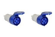 Kit 2 tomada acoplamento 3p+t 32a azul 9h 220/250v omg 4259 Kit 2 tomada acoplamento 3p+t 32a azul 9h 220/250v omg 4259