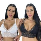 Kit 2 Top Cropped De Renda Feminino Sem Bojo Rendado Sutiã Blogueira Lingerie Alças Ajustáveis Kit 2 Top Cropped De Renda Feminino Sem Bojo Rendado Sutiã Blogueira Lingerie Alças Ajustáveis