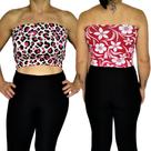 Kit 2 Tops Femininos Faixa sem alça Elástico Barra Estampas Sortidas Viscolycra Pp Plus Size