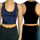 Kit 2 Tops Femininos Regata Justos Barra Fitness Lisos Cores Sortidas Suplex Pp ao Plus Size