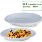 Kit 2 Travessa Saladeira Petisqueira Oval Le Chef Branca Plástico 41x24x3,75CM