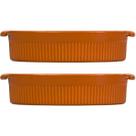Kit 2 Travessas em Porcelana Refratária 25x16cm Oval Laranja Assar e Servir Germer