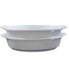 Kit 2 Travessas Refratárias Redondas com alças - Porcelana branca - (AxL) 3,5CM x 15,5CM (2)