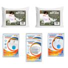 Kit 2 Travesseiros ART200 e Protetores Solteirão e Queen