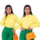Kit 2 Un. Camisas Social Feminina Manga Longa Com Fechamento Em Botões Ocasiões Formal