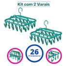 Kit 2 Varal Portátil e Dobrável com 26 Prendedores para Cuecas e Roupas Delicadas Verde