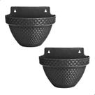 Kit 2 Vaso de Parede Meia Lua Preto 3L com Prato Antidengue 24x18x16cm em Plástico Resistente