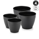 Kit 2 Vasos 7,3L e 2 Vasos 3,6L com Prato Anti-Dengue Plástico Interno Externo Diversas Cores