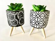 Kit 2 Vasos Decorativos com pés madeira com Planta Artificial 9,5x6cm