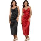 KIT 2 Vestido Confortavel Feminino Bella Fiore Camisola Longa De Seda Cetim Moda Casual Feminina Tamanho:GCor:Preto+Ver